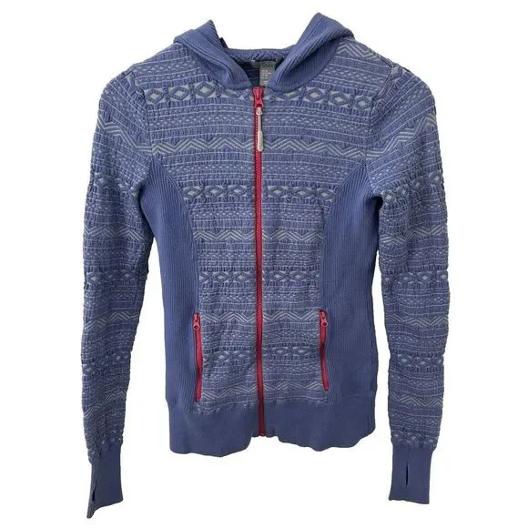 SKYR Full Zip Sweater Jacket Size XS Hooded Knit Print Periwinkle Purple - Picture 1 of 6